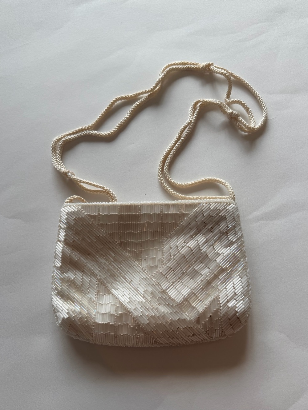 Du Val Hand Beaded White Iridescent Evening Crossbody Bag